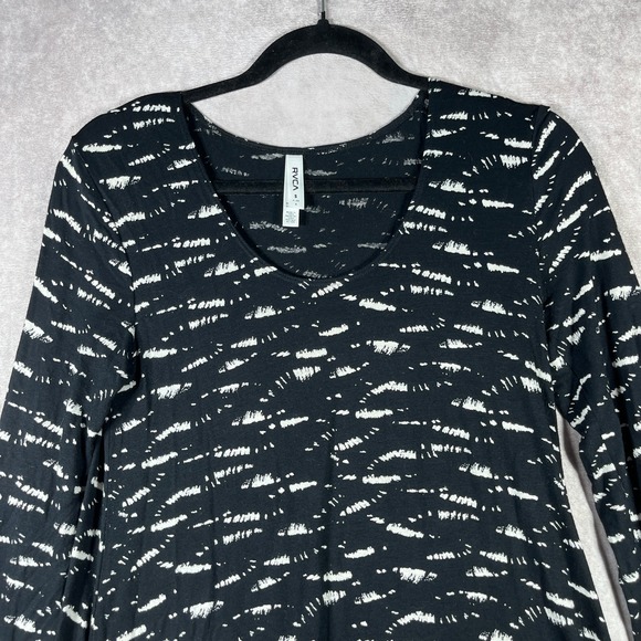 RVCA Skater Dress Womens Small Black White Tunic Mini Long Sleeve‎ Scoop Neck - Picture 2 of 9